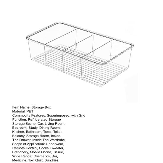 Clear Storage Box Stackable Large Capacity 4 Compartments Countertop Food Snack Seasoning Divider Refrigerator Organizer Kitchen Supplies