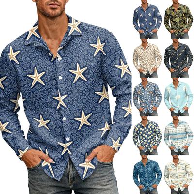 Men's Loose Fit Long Sleeve Shirt Hawaiian Style Button Down Collar Casual Vintage Shirt Suitable for Spring and Autumn Wear