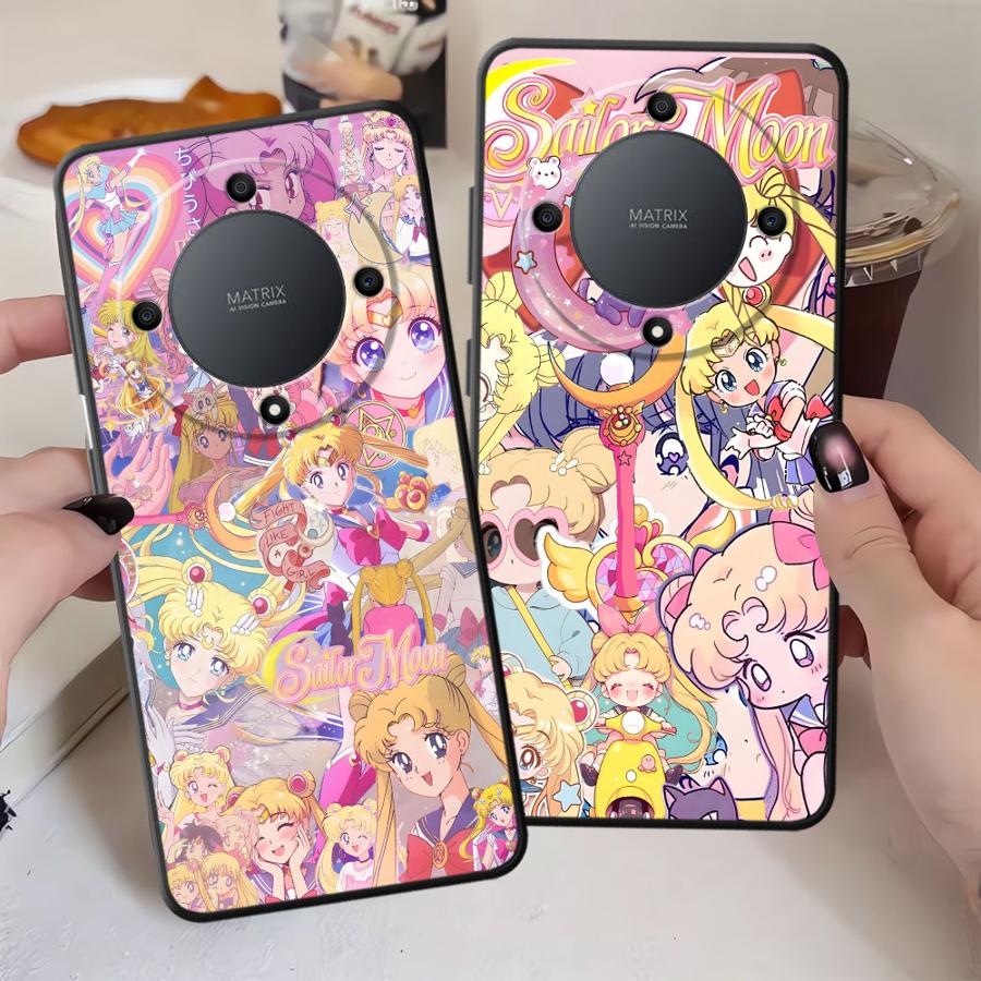 Case for Honor 90 200 400 Lite Magic5Lite X8 X5b 70 X9a X7 X6 8X Black Soft Phone Cover Beautiful Sailor Moon