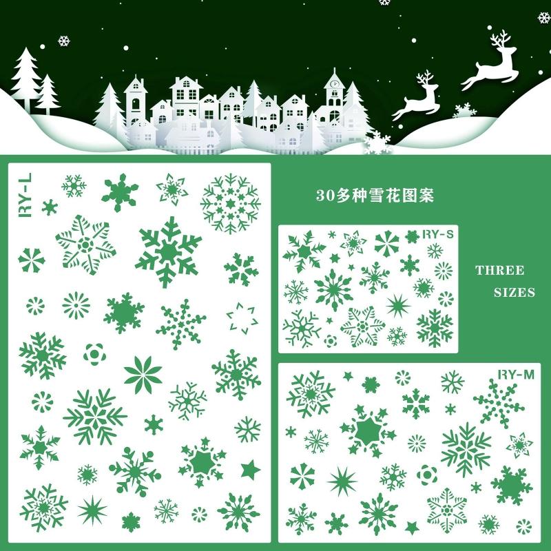Snowflakes Stencil Christmas Templates Reusable PET Stencils for Kid Graffiti Drawing Scrapbooking Christmas Party Decor