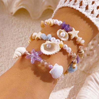 Bohemian Starfish Shell Bracelet for Women Girls Summer Beach Conch Colorful Rice Beads Beaded Bracelet Friendship Jewelry Gifts