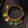 Colorful Rope Bracelet Tibetan Thangka Bangle Five Way God of Wealth Handchain National Wind Peach Knot Wristwear