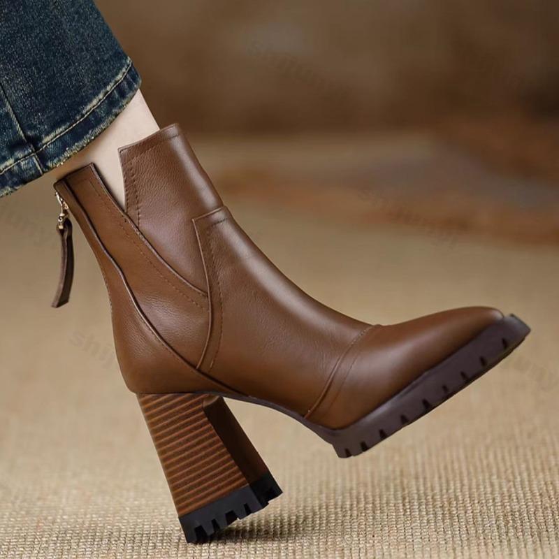 Women's High-heeled Ankle Boots 2026 Autumn Fashion Pointed Toe Zipper British Retro Anti Slip Women's Short Boots Botas Mujer