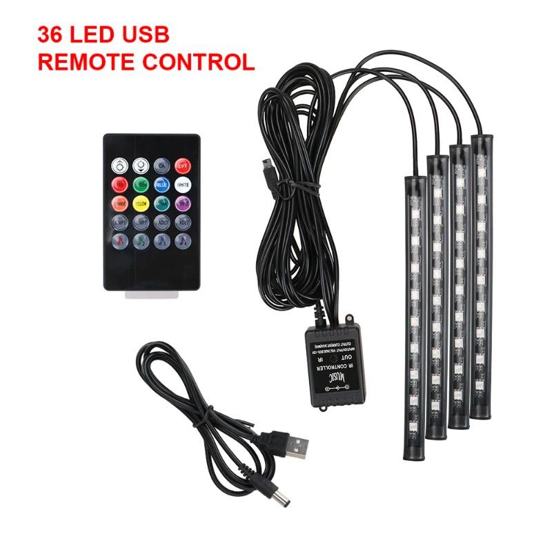 36 LED Car Atmosphere Lamp Automotive Ambient Interior Decorative Lights Remote/Voice Control Decoration Accessories