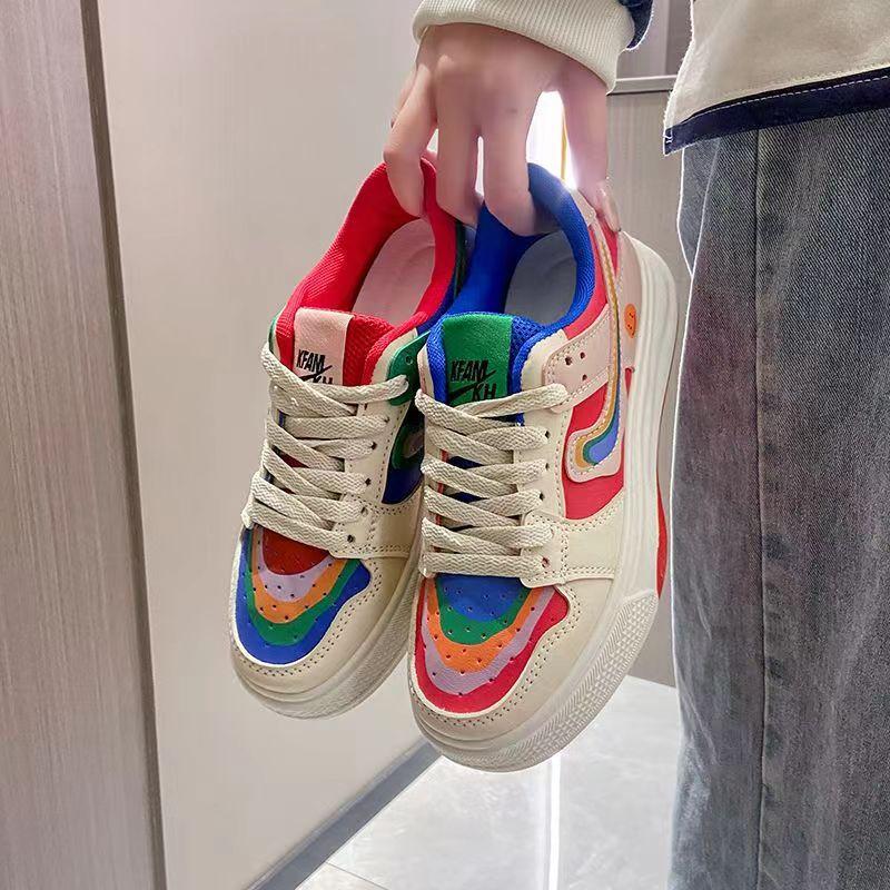 Casual Multicolor Arcoíris Pato Mandarín Ins Zapatos Blancos para Mujer Nuevo Primavera y Verano Popular Superficie Plataforma Zapatos Deportivos de Tabla