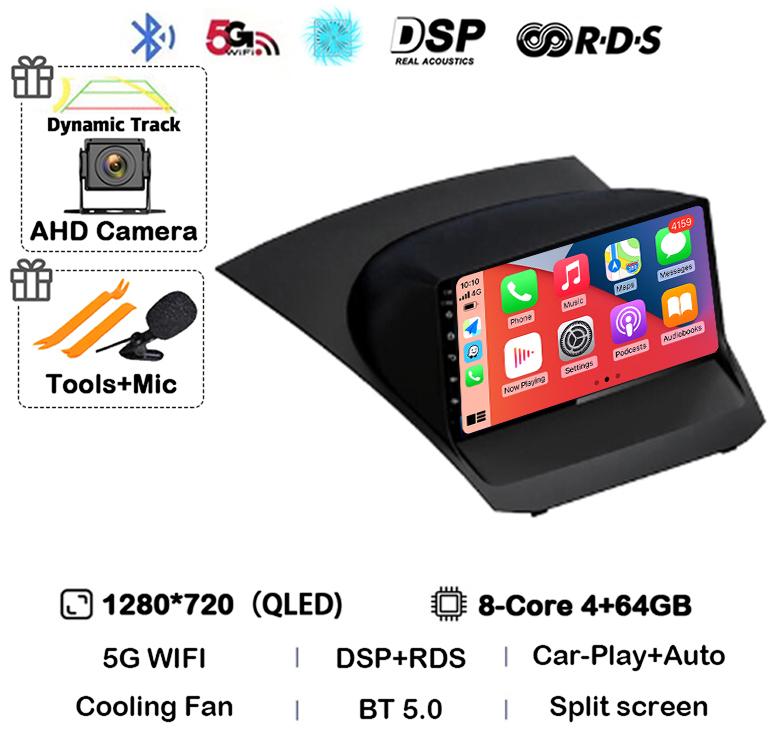 Android13 Carplay Auto For Ford Fiesta Mk 6 2009 2010 2011 2012 2013 2014 -2018 Multimedia Car Radio Player WIFi+4G DSP GPS 2DIN