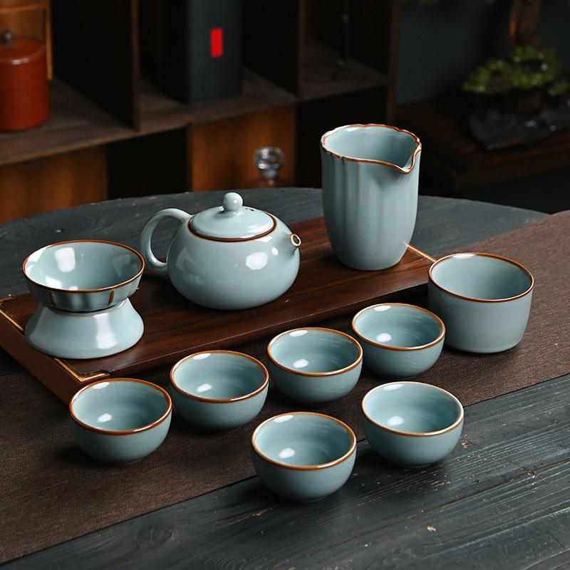 Five famous kiln tea set gift box ceramic kung fu souvenir business gift tea set high-end light luxury