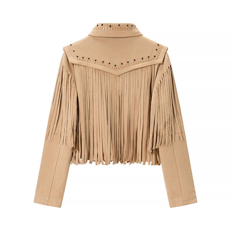 European and American style, new women's clothing, fashionable casual fringed leather jacket, imitation suede PU jacket