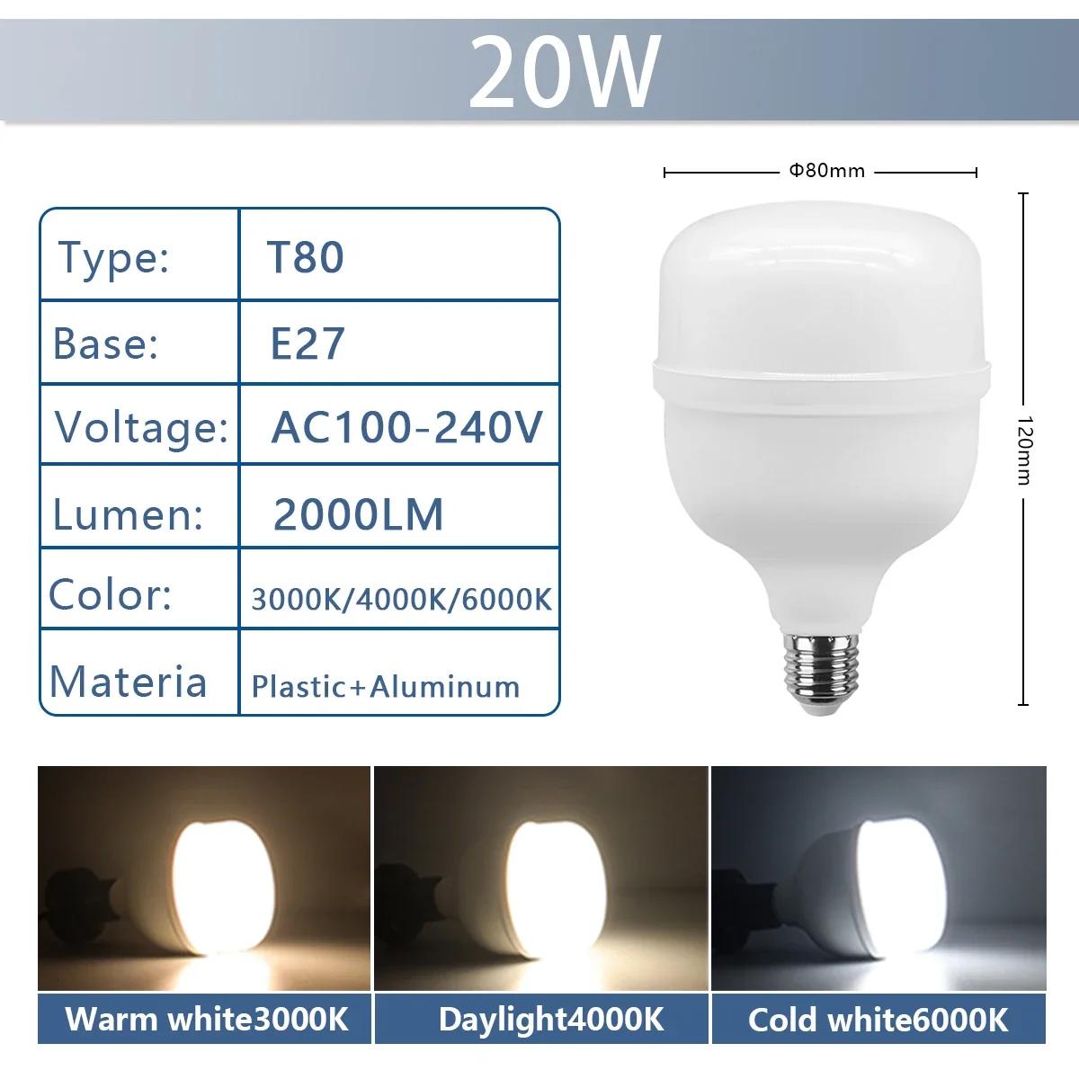 

50W LED Bulb E27 AC 110V 220V LED lamp 20W 30W 40W Lampada LED Light Bombilla Spotlight Lighting Lamp for home derection Cold white 6000K&AC 100-240V