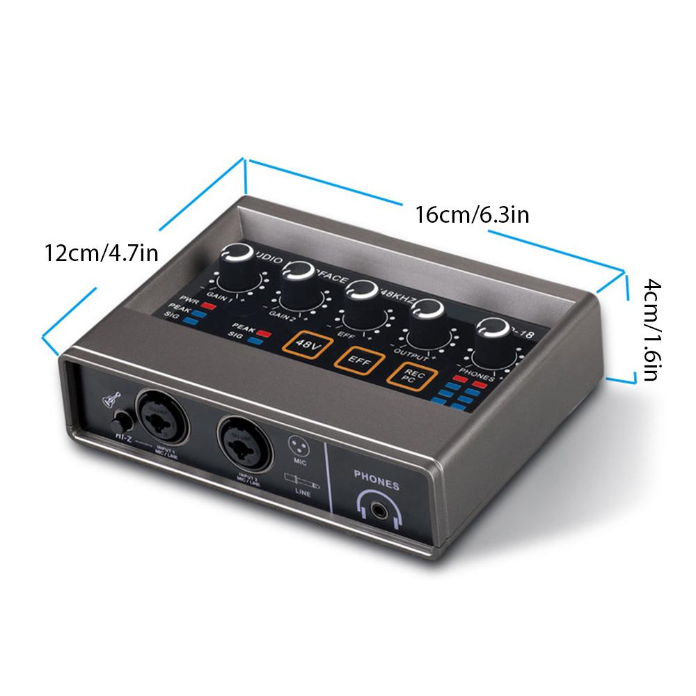 Audio Interface Professional Recording XLR Audio Interface Reverb 48V Phantom Power Sound Card 16bit 48kHz Resolution
