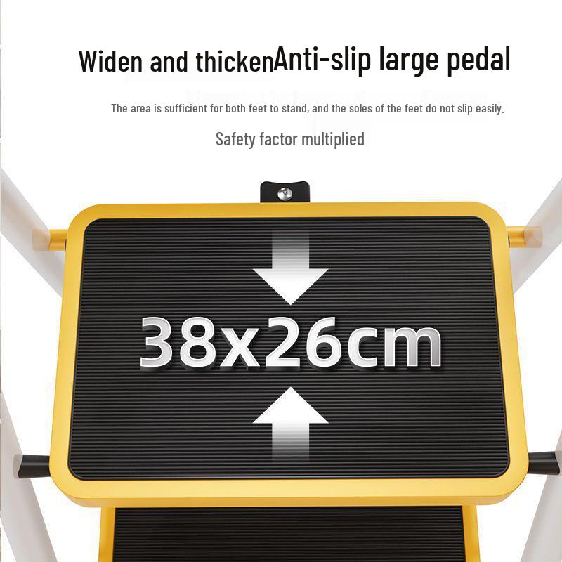 Extra Wide Folding Ladder with Handrails - Portable Indoor Step Ladder for Elderly