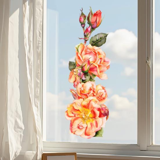 Selbstklebende Rosen Wandaufkleber Wiederverwendbare Statische Glasaufkleber Klebefrei Wasserdicht Feuchtigkeitsbeständig Fensteraufkleber für Wohnzimmer Schlafzimmer Heimdekoration
