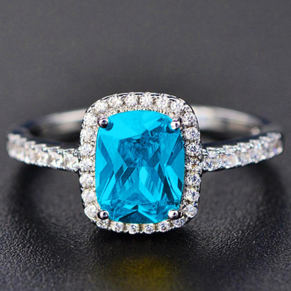 Multi-Color Rectangular Gemstone Ring: Classic Square Diamond Engagement Silver Jewelry