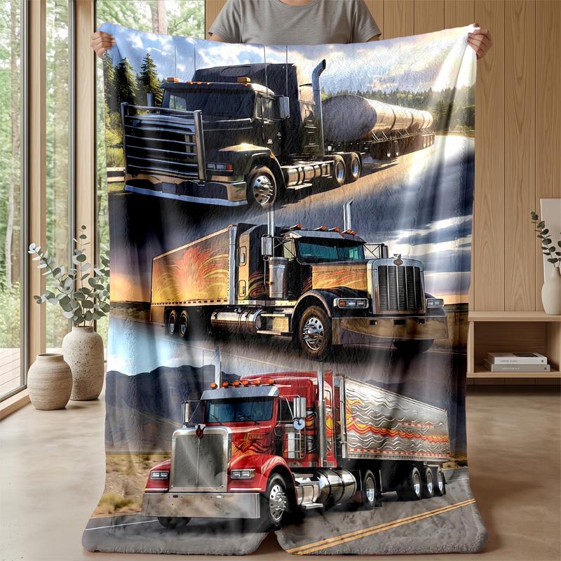 Sunset Monster Truck Adventure Theme Blanket Lightweight Warm Flannel Blanket Decorative Throw Blanket for Home Decoration