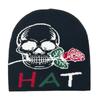 Knit Skull&Rose Beanie Hat for Students Adult Windproof Foldable Winter Hat Handmade Halloween Keep Warm Cycling Hat