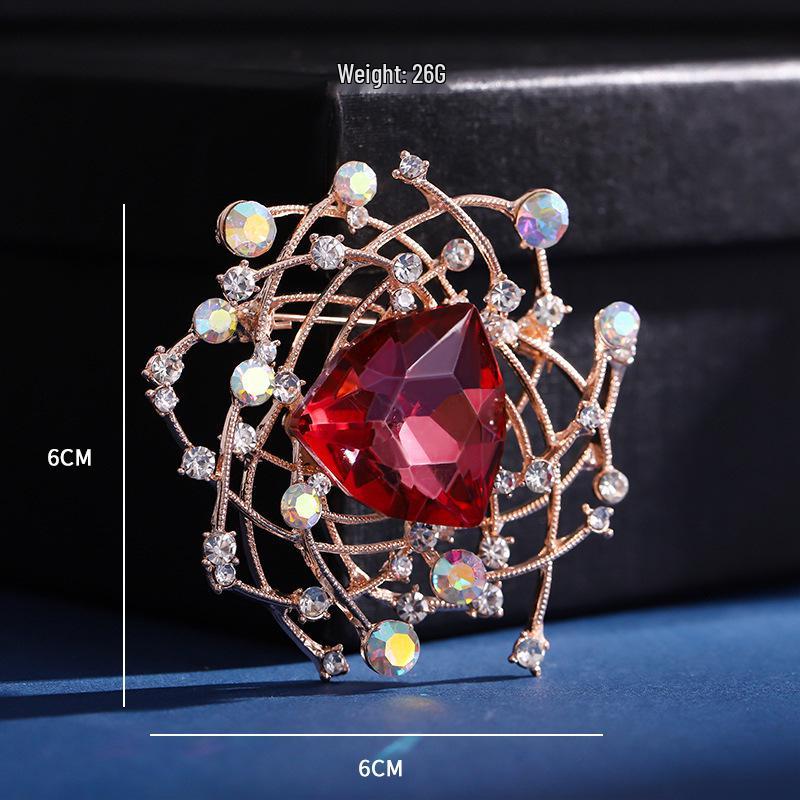 High-End Rose Red Chinese Flower Brooch: Classical Pin for Women's Qipao & Coat Accessories