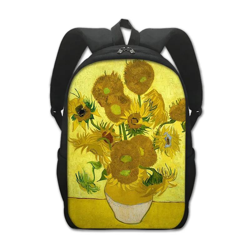 Sterrennacht Zonnebloem Kus Olieverf Rugzak Van Gogh Monet Klimt Schooltassen Vrouwen Mannen Rugzak Student Laptop Rugzakken