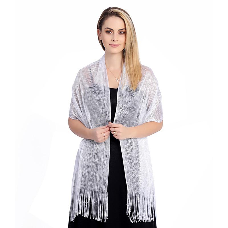 Sparkling Metallic Scarf Women Evening Dress Shawl Tassel Gold Silver Shiny Party Shawls Bridal Bridesmaid Wedding Boleros Wraps