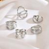 Trendy Multi-layer Winding Geometric Imitation Pearl Hollowed-out Cuff Rings Set for Women Metallic Minimalism Niche Chic Ring