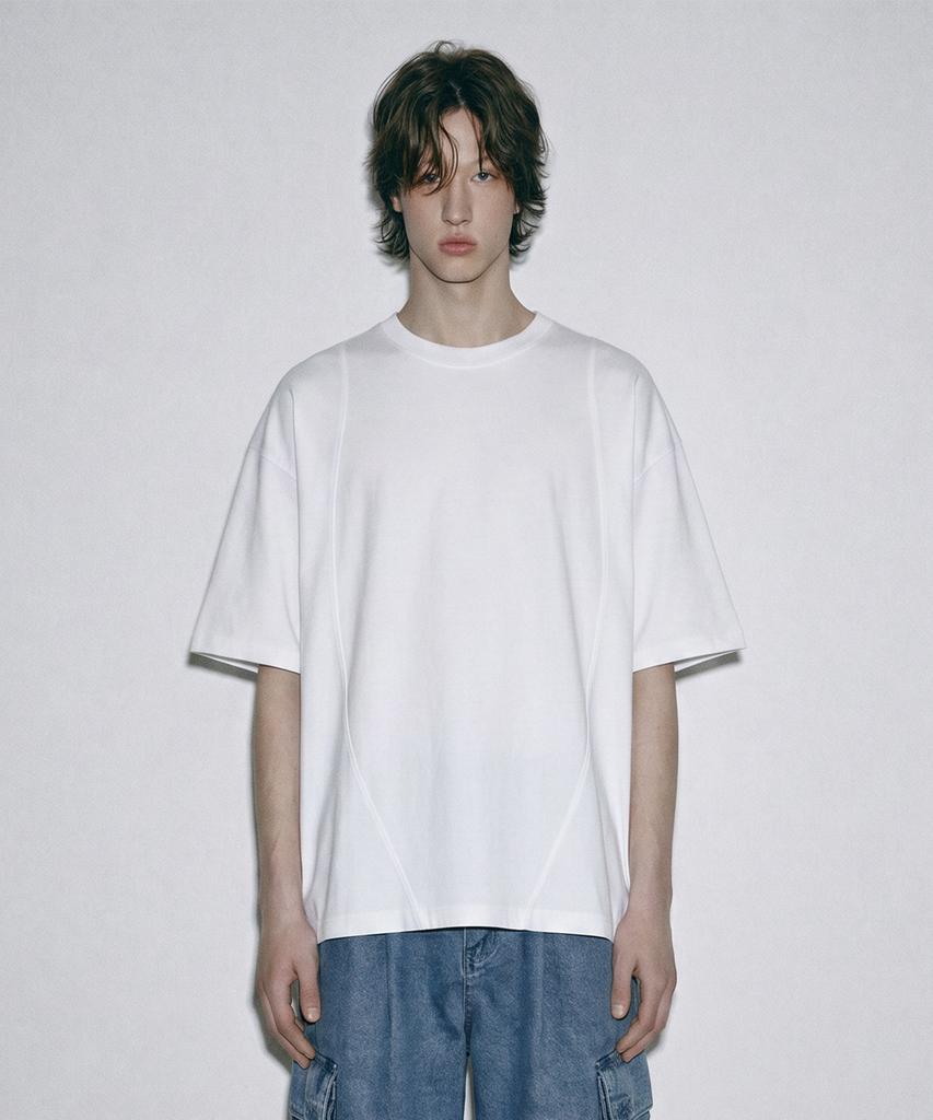 ZENSAI Curved Line Back Pleated T-Shirt White