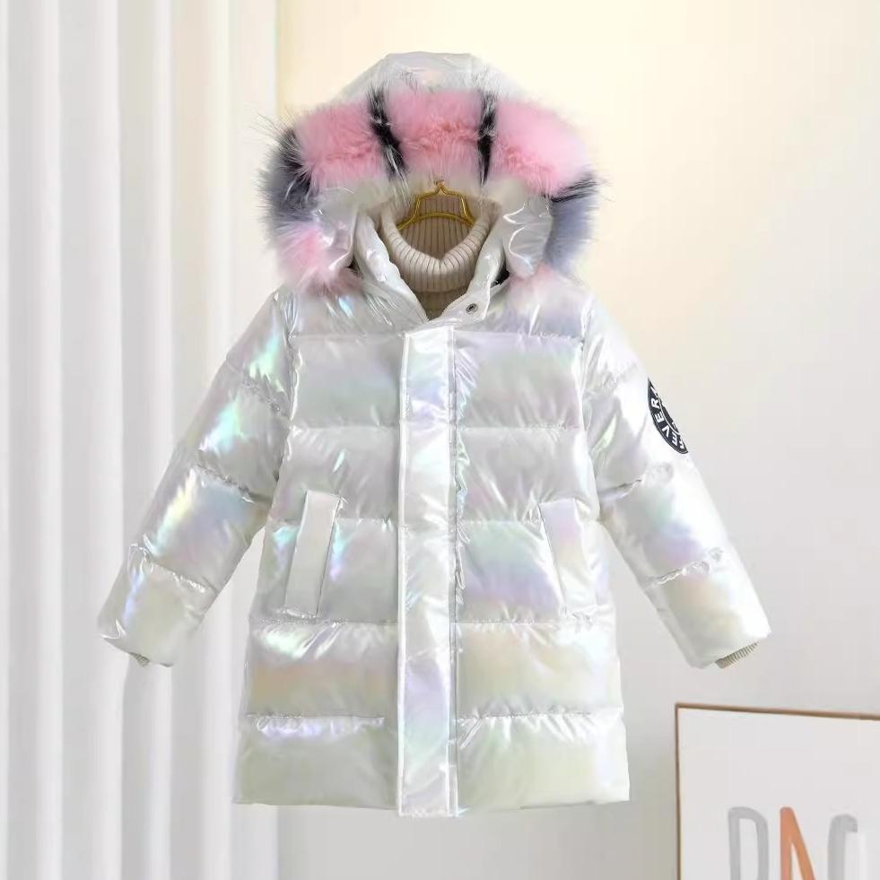 Children's Fashion Warm Windproof Girls Long Shiny Coat