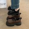 Brittisk stil retro snörskor mångsidiga loafers dam 2025 vår och höst nya tjock klack tjock sula höjdökande bruna små läderskor