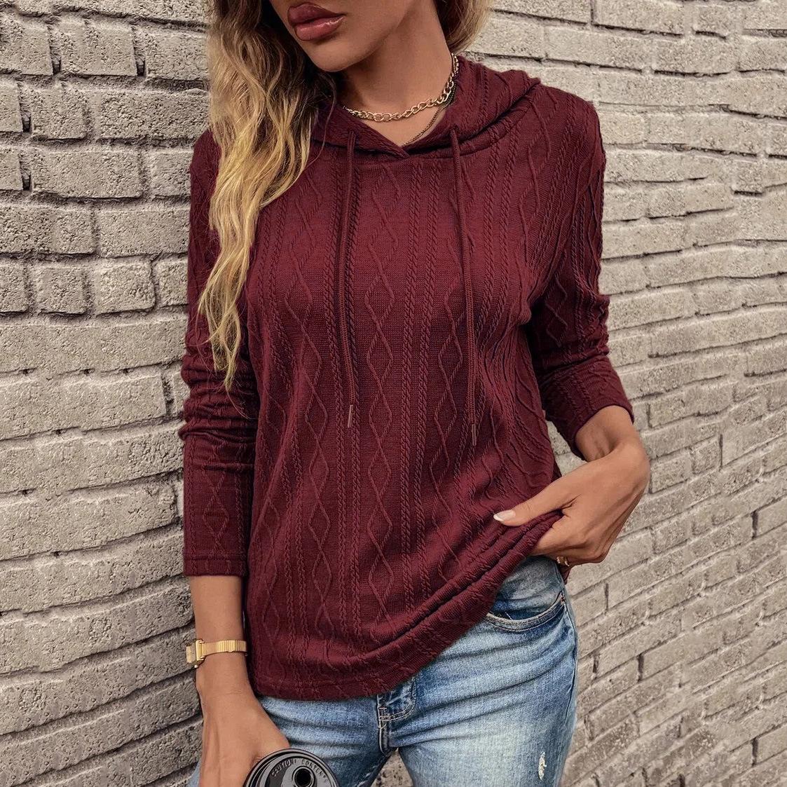 Women s Solid Color Casual Hoodie Long Sleeve T-Shirt 2026 AutumnWinter Collection Small вино красного 3290₽