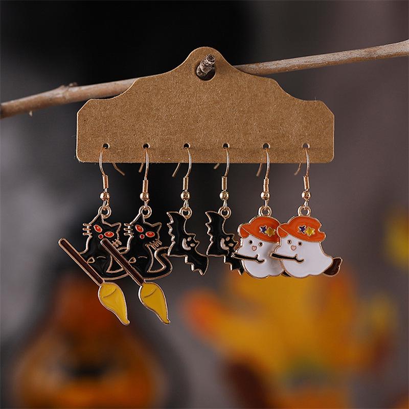 European-American Holiday Drip Oil Earrings Set: Christmas & Halloween Designs