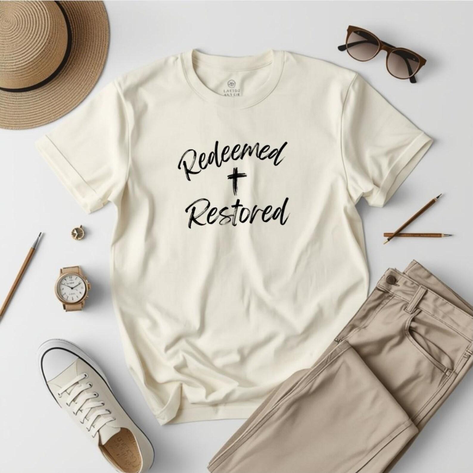 Redeemed & Restored T-Shirt | Christian Faith Typography Tee S