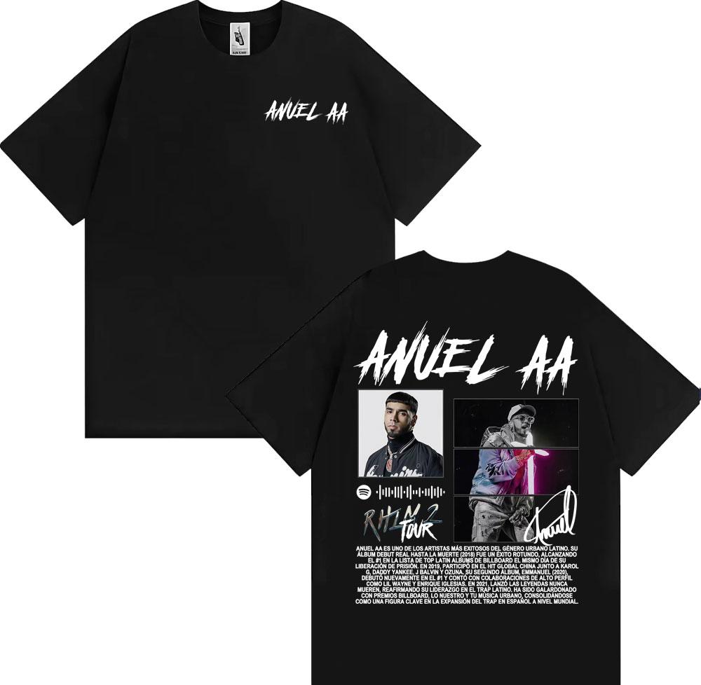 Rapper Anuel AA Rhlm 2 Album 2026 Tour Tshirts Men Women Fashion Hip Hop High Street T Shirt Cotton ONeck Short Sleeve Tshirt