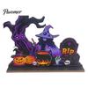 Halloween Room Tabletop Decor Pumpkin Haunted House Letter Ornament, Wooden Ornaments Spooky Festive Desk Decoration for Party Props Unique