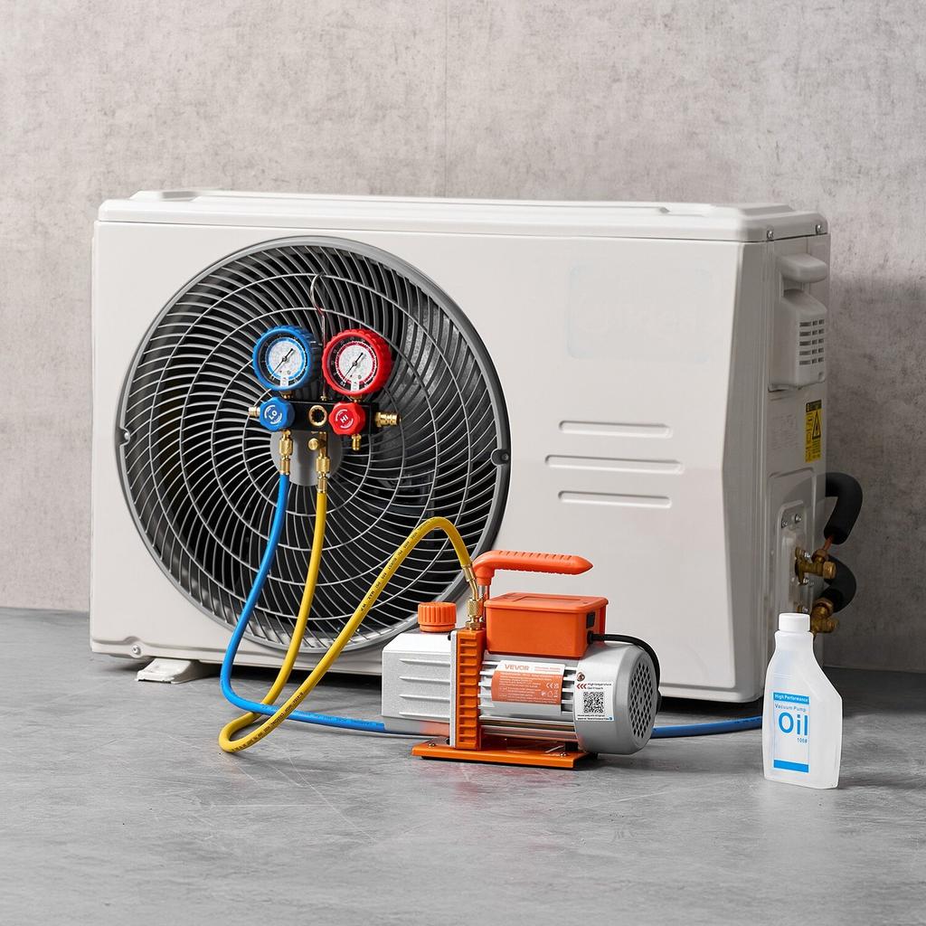 AC Vacuum Pump and Gauge Set, 4.5 CFM 127 L/min, Single Stage Rotary Vane HVAC Vacuum Pump, Manifold Gauge Kit, for R134a R22 R410a R1234YF R32, with