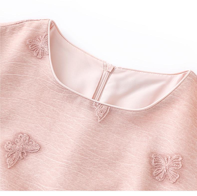 Tencel Linen A-line Dress with Butterfly Embroidery - French Style Slimming Fit for Women