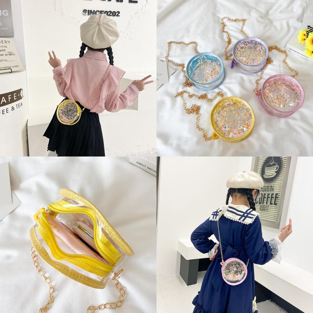 Kids Fashion Flowing Sand Girls Mini Bag With Sequin Pvc And Zipper Opening
