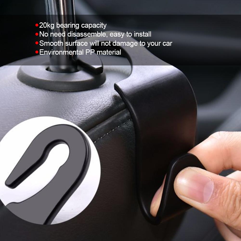 Multi Purpose Car Int ior Seat Back Hook Vehicle Headrest Rear Rack Bag Hold (Black 4Pcs)