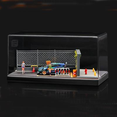 Shoucangjia Display Case for Tomica, Hot Wheels, Matchbox Cars 1:64 Scale Model Garage with Dust Cover, Street Fence Scene Diorama Parking Showcase