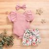 MAITA Baby Summer Clothing Newborn Baby Girl Floral Clothes Short Sleeve Romper Jumpsuit+Sunflower Tutu Shorts 3Pcs Outfits Set