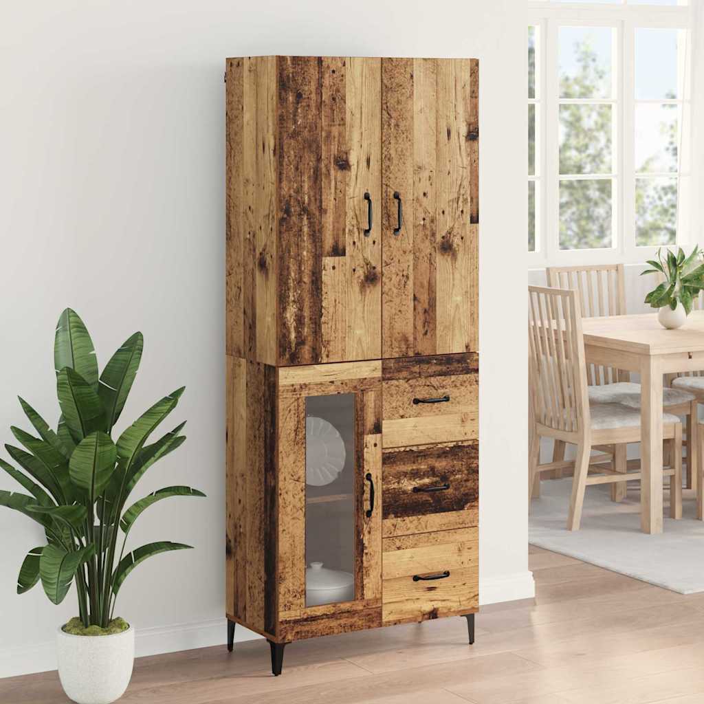 Wall Mounted Highboard Reclaimed Wood Look 69.5 x 34 x 180 cm Engineered Wood