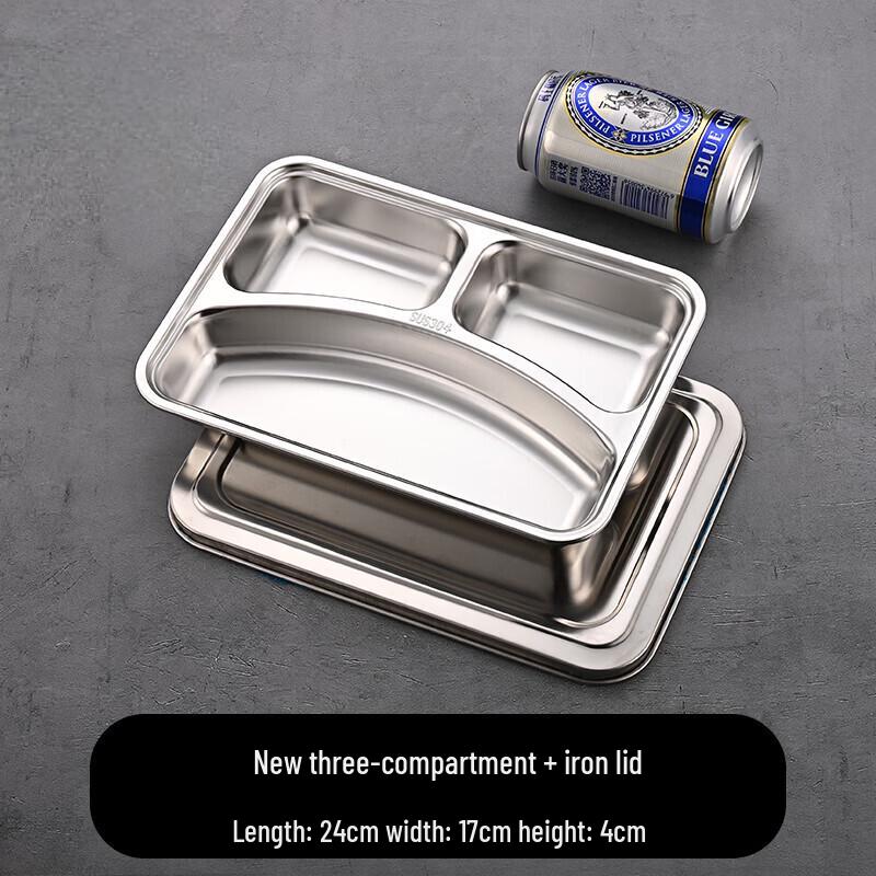 304 Stainless Steel Divided Lunch Tray with Lid