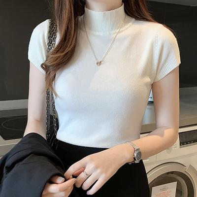 2023 beiläufige Gestrickte Frauen Tops Frauen Kleidung Blusas Sommer Solide Schlank Rollkragen Bluse Mode Chic Koreanische Kleidung 8622