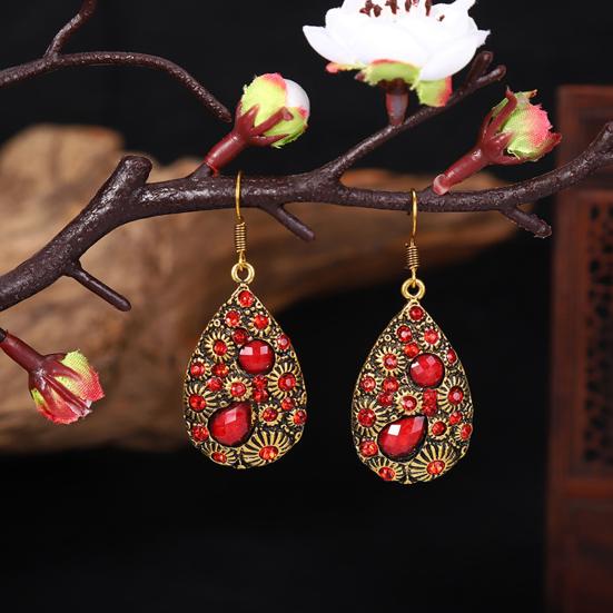 1 Pair Dangle Earrings Ethnic Style Shiny Rhinestone Inlaid Decorative All-match Jewelry Gift Faux