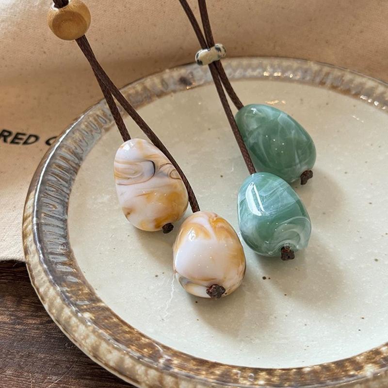 Chinese Style Stone Pendant Woven Rope Necklace for Women Vintage Y-Shaped Long Simple Necklace High-End Hanfu Accessories