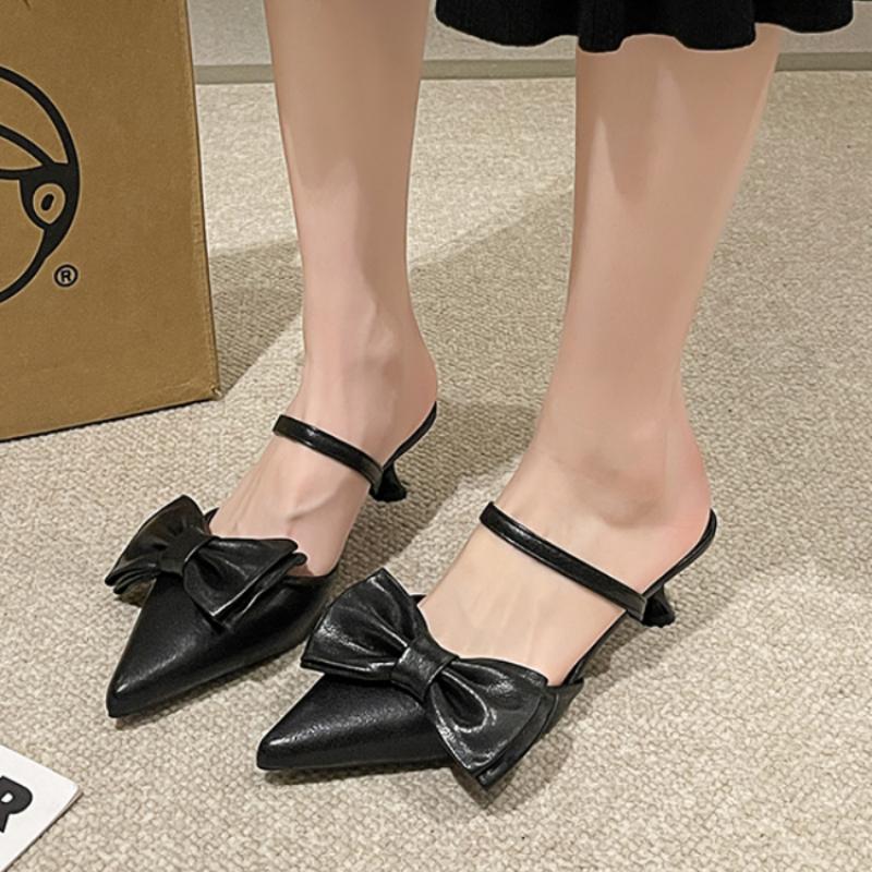 

Bow Sexy Women Slippers Mules Shoes Caboles Dress Sandals 2024 Designer New Flip Flops Summer Brand Pumps Zapatillas Mujer Slides 35 чёрный