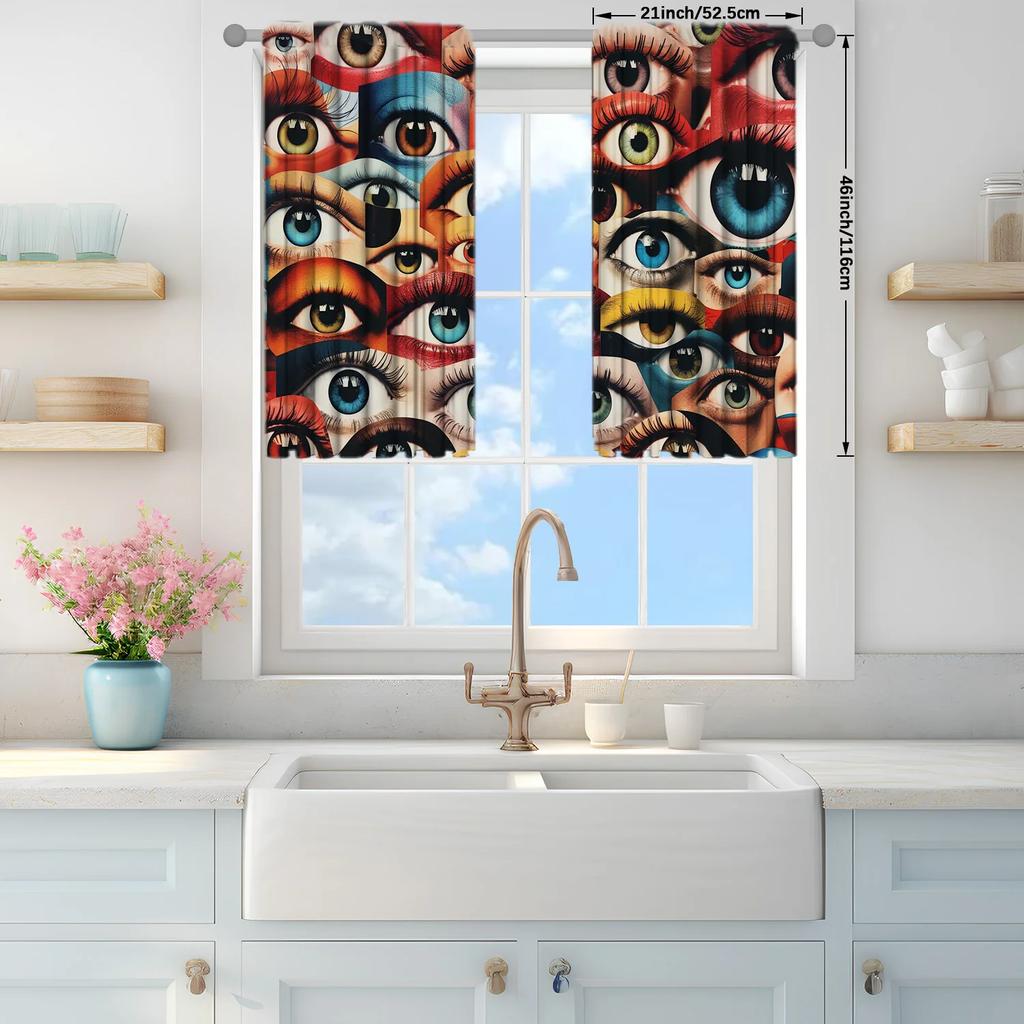 2pcs Art Eye Printed Curtain for Home Decor - Rod Pocket Window Treatment for Bedroom, Office, Kitchen, Living Room, and Study
