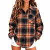 Women's Fall Winter Casual Long Sleeve Plaid Shirt Loose Fit Pocket Top for Everyday Wear