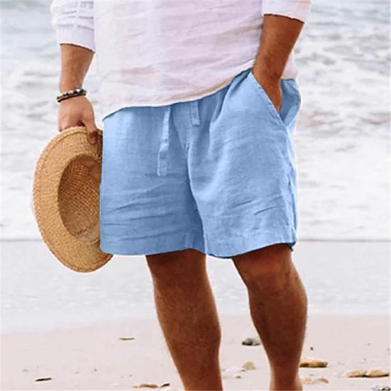 Mid-Rise Elastic Waistband Drawstring Men Shorts Pockets Straight Wide Leg Knee Length Solid Color Loose Fitness Beach Shorts Sportwear