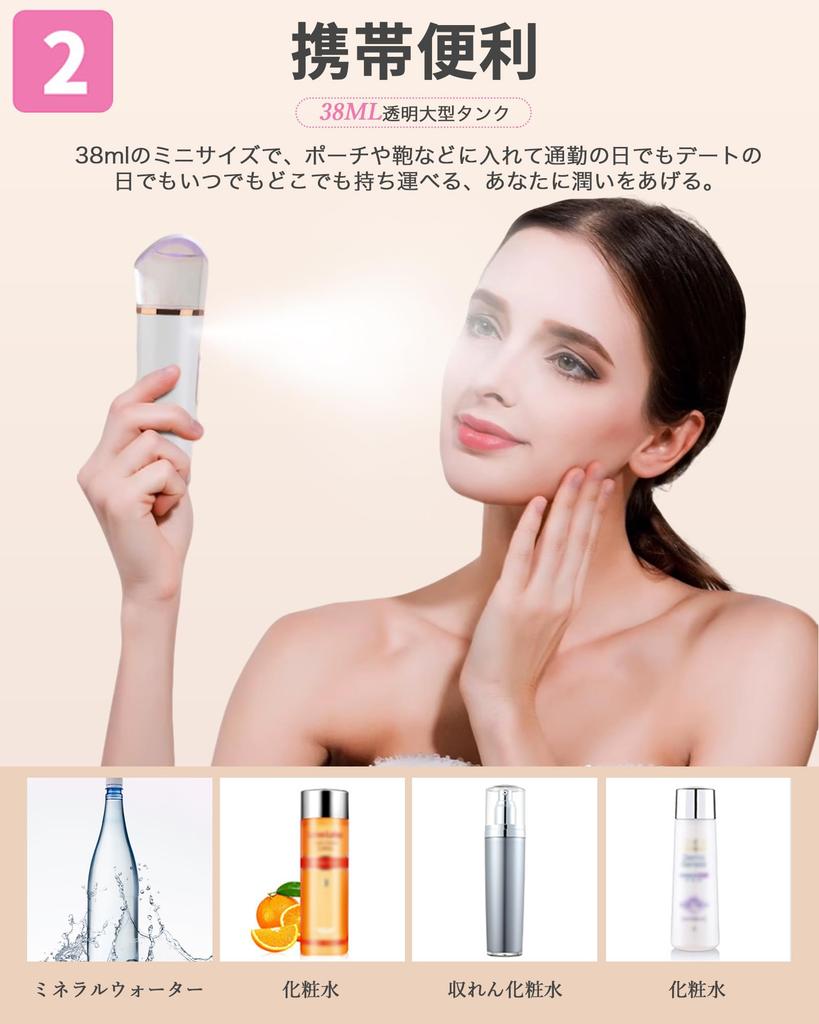 Facial Steamer, Handheld Mist, 38ml Large Capacity Tank, Skincare, Pore Care, Moisturizing, Dryness Prevention, Compact, Beautiful Skin, USB Charging,