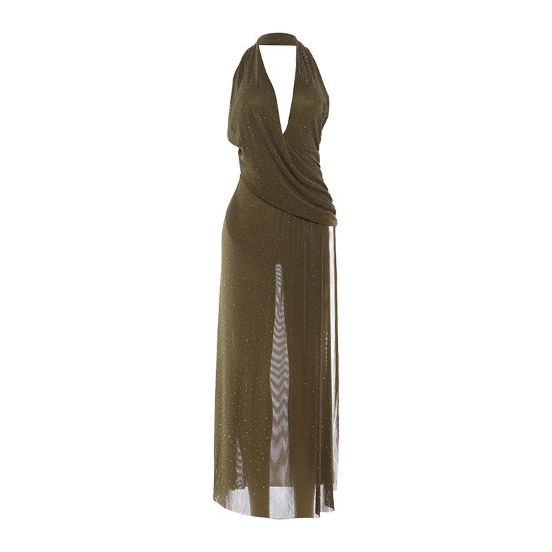 European and American style 2026 spring new women s clothing fashion temperament sexy deep V-neck backless split neck dress women S