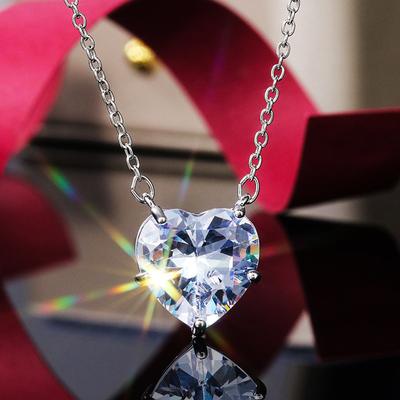 Sterling  Luxury Big Heart CZ Women Pendant Necklaces Simple Versatile Female Party Gift Daily Wear Statement Jewelry