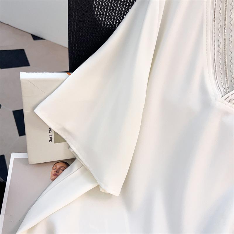 Women's Plus Size V-Neck Chiffon Short Sleeve Mid-Length Loose T-Shirt 